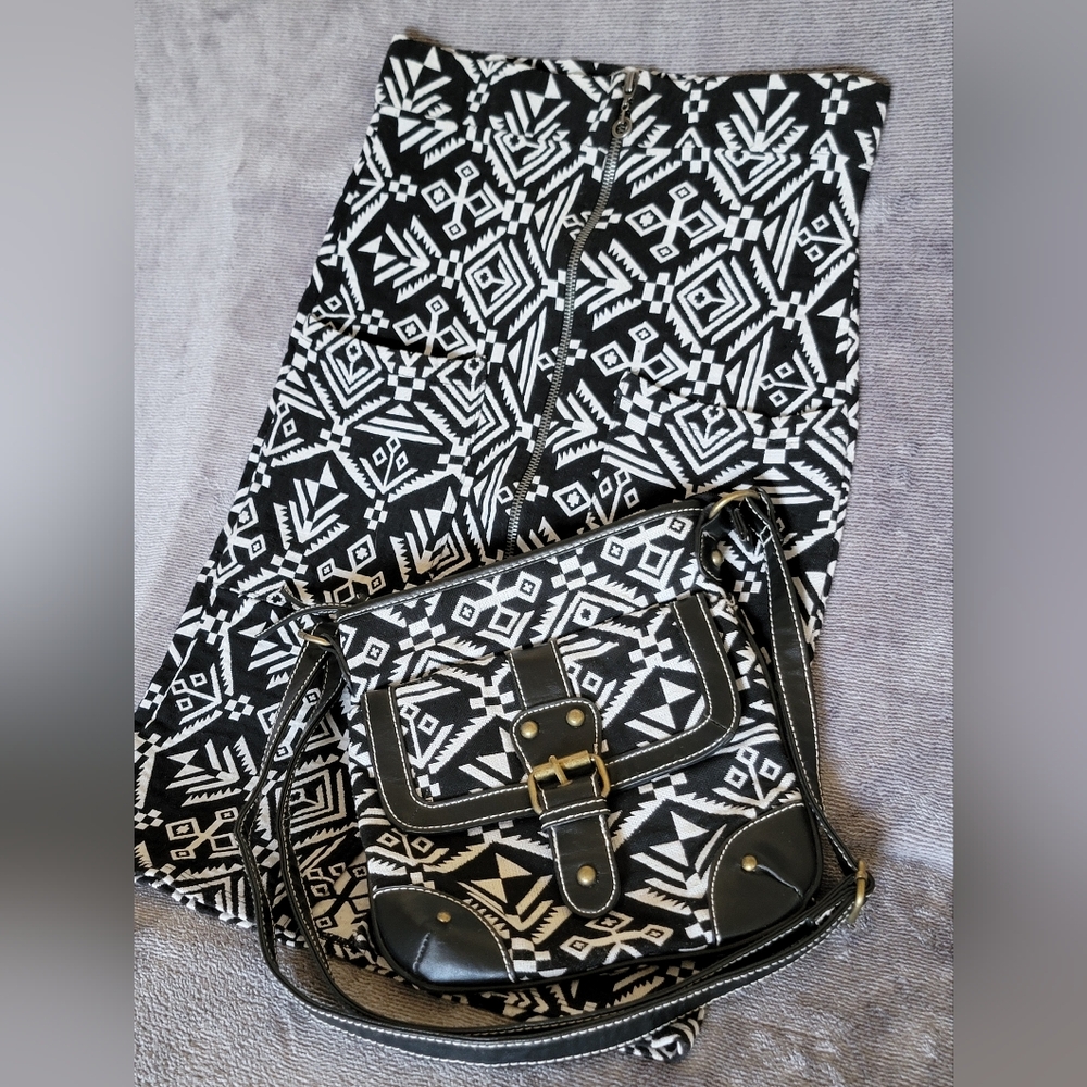 Black & White Le Lis Geometric Aztec Skirt and Bag Set Sz XS 100% Cotton